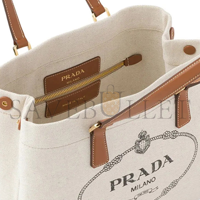 PRADA MEDIUM LEATHER-TRIMMED CANAPA LOGO TOTE 1BG356 (33*24*13cm)